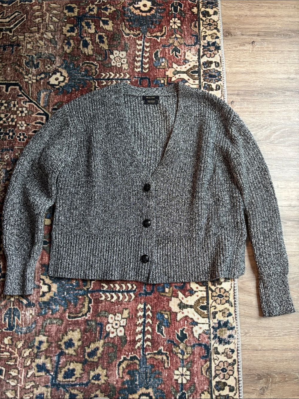 Massimo Dutti Black and White Marled Cotton Knit Sweater